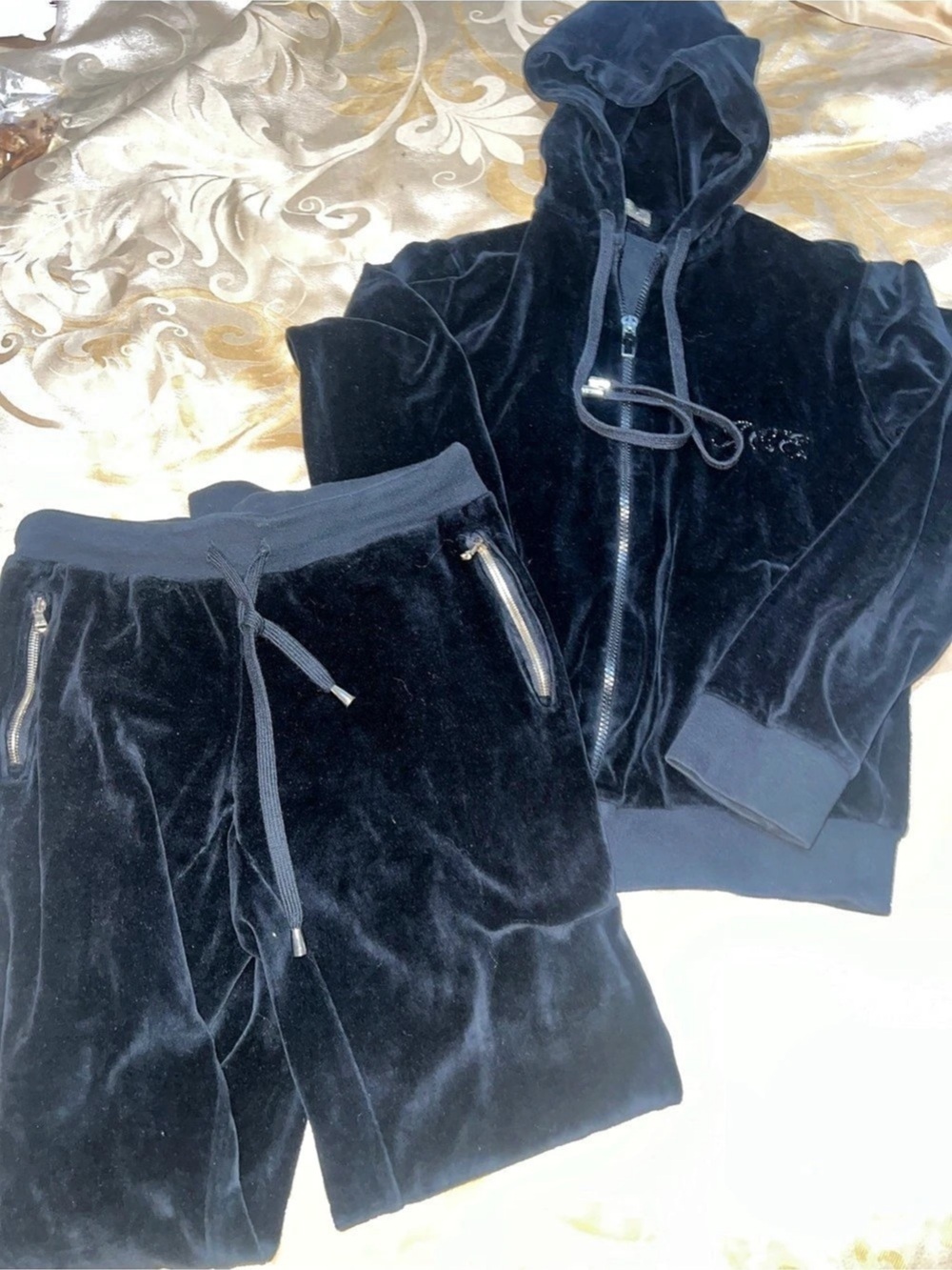 Vintage Y2K ICEBERG Black Velour Tracksuit Set 2 Piece Mare in Italy Gilman